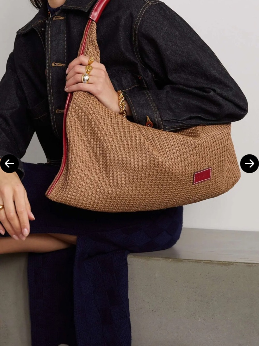 STAUD Jetson Large Leather-Trimmed Raffia Tote - Tan